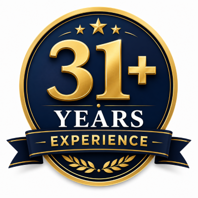 31+ Years Experience badge highlighting over three decades of expertise in real estate services.